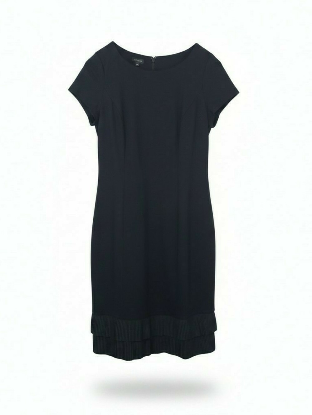 Talbots Ponte Stretch Black Plisse Tiered Pleated Hem Dress Size 10